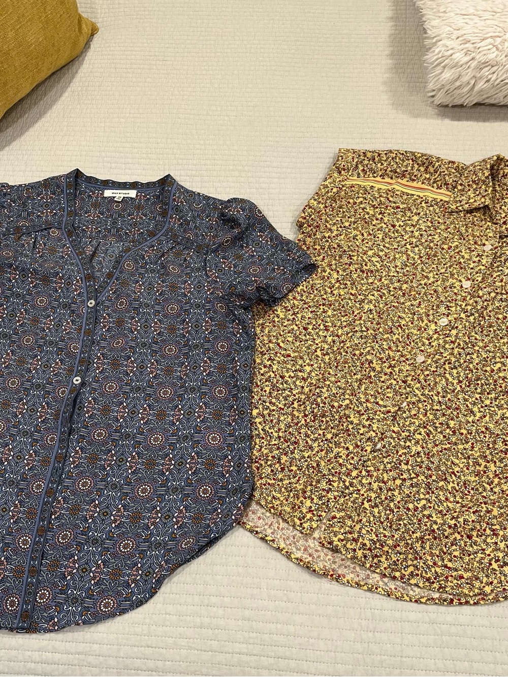 Max Studio Blue Floral Button-Front Top